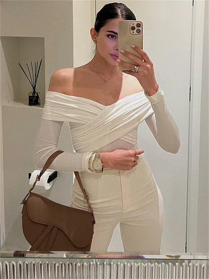 W&W Mode Off-Shoulders Bodysuit | Moderner eleganter plissierter Damen-Bodysuit