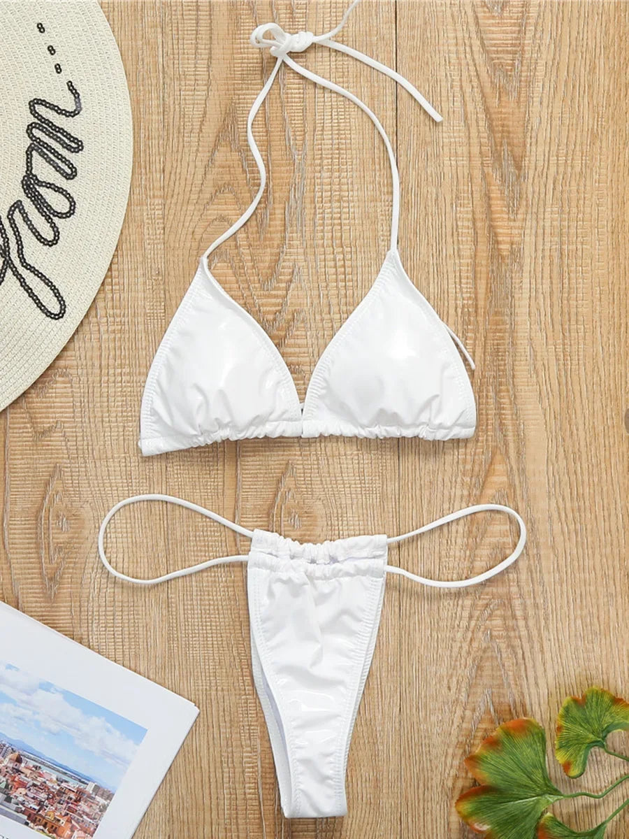 Brasilianischer Bikini mit niedriger Taille aus Polyester und Elastan