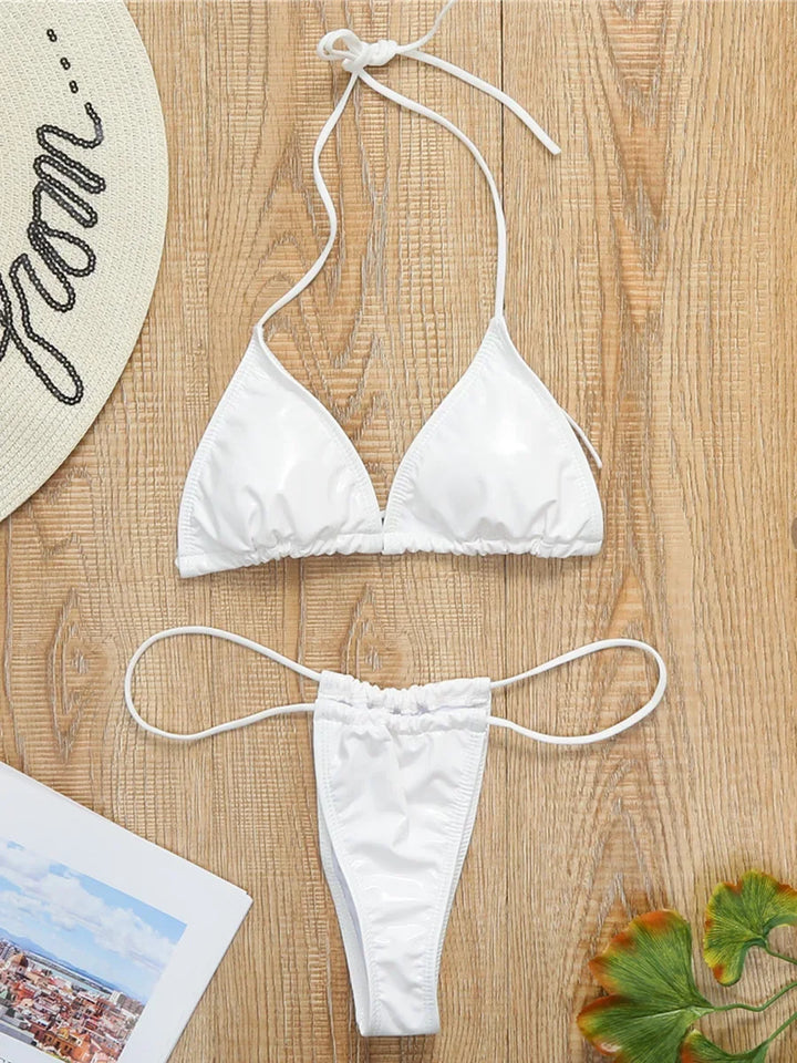 Brasilianischer Bikini mit niedriger Taille aus Polyester und Elastan