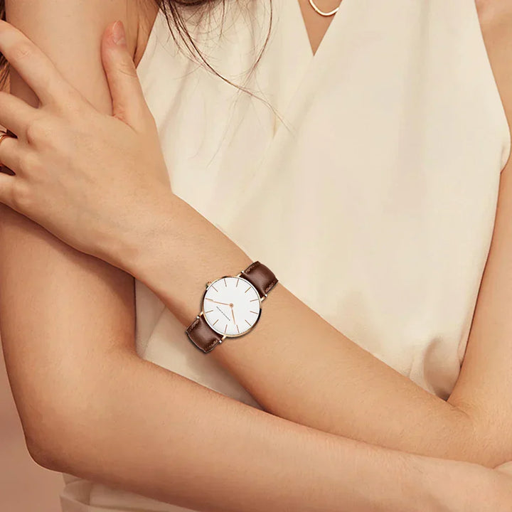 W&W Mode | Runde Zeitlose Minimalistische Uhr Mit Lederband