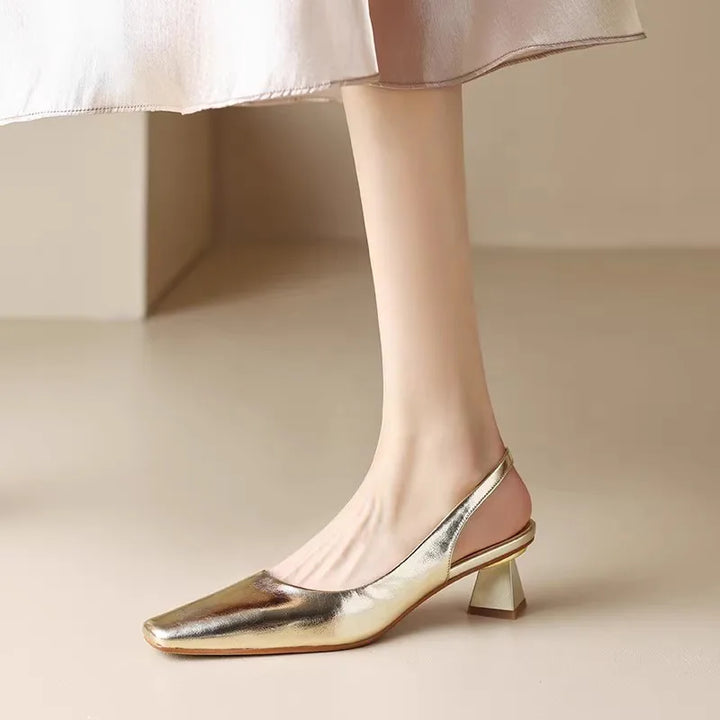 Damen Slingback-Schuhe mit eckiger Spitze und Blockabsatz