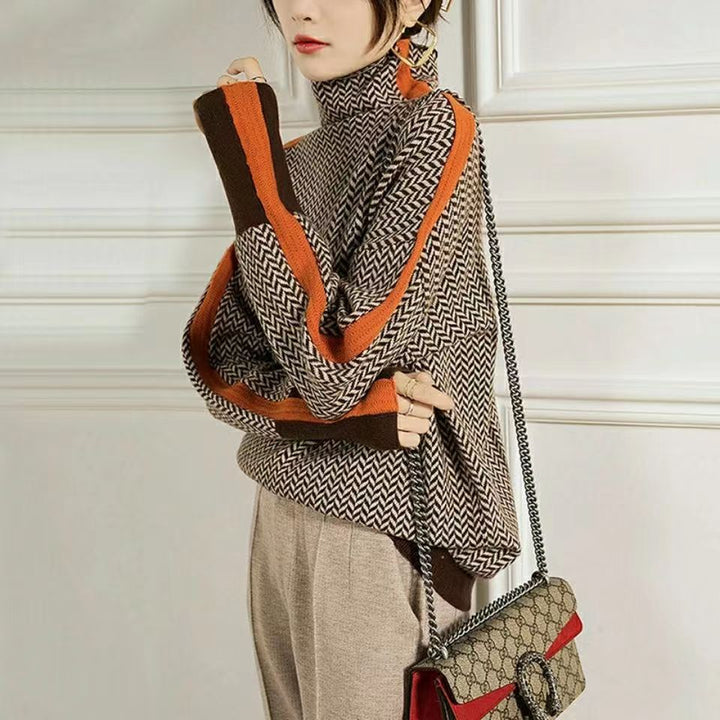 W&W Mode Geometrisch gestrickter Rollkragenpullover