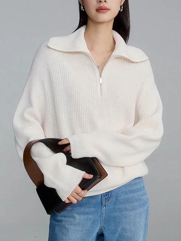 Gestreifter Turtleneck Damenpullover mit Reißverschluss