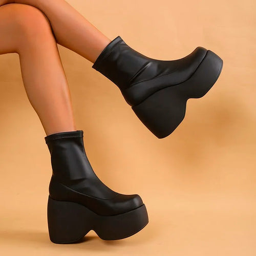 W&W Mode | Gothic Chunky Platform Stiefeletten mit Reißverschluss