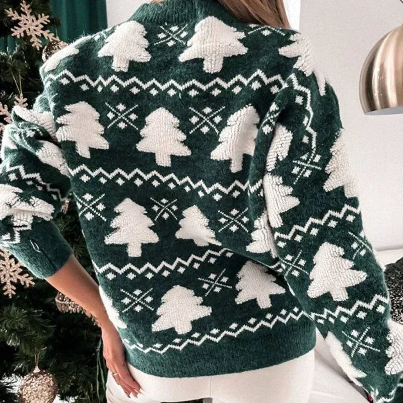 W&W Mode - Hässlicher Weihnachtspulli - Gestrickter Pullover mit 3D-Weihnachtsbaum-Print