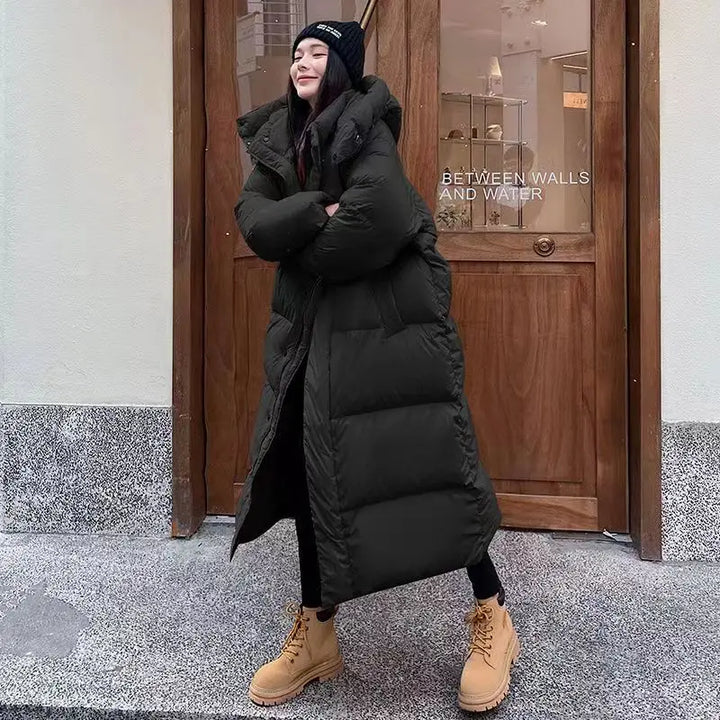 Damen lange Jacke mit Kapuze für kühle Tage
