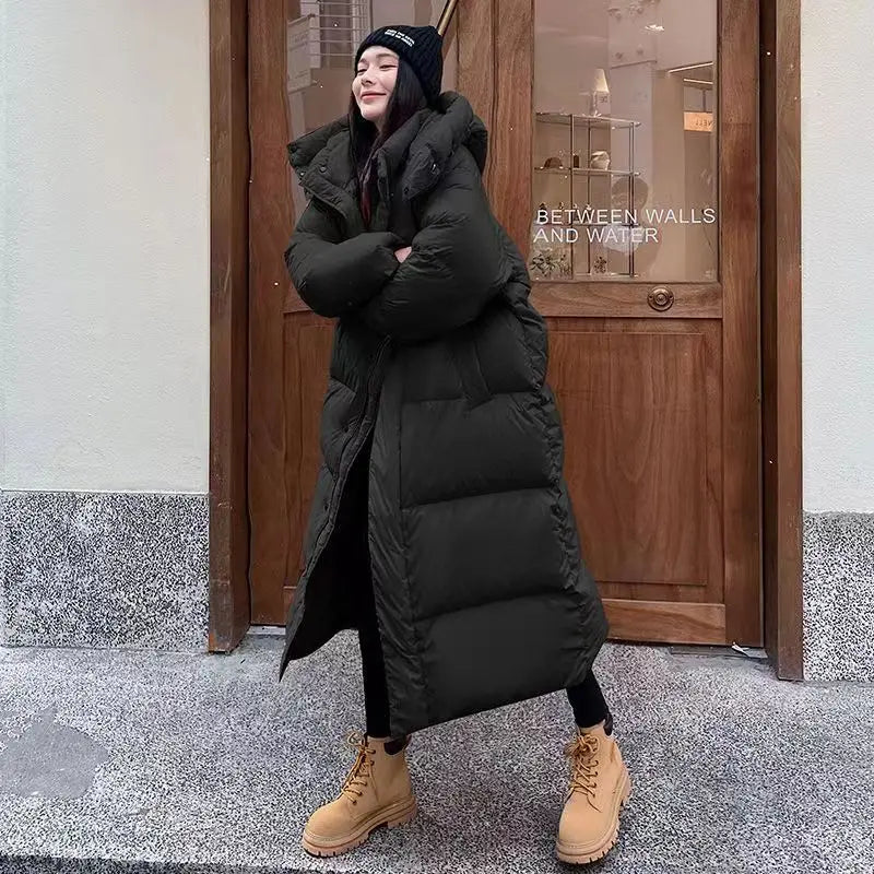 W&W Mode | Lang Stilvolles Daunenjacke T-mit Kapuze