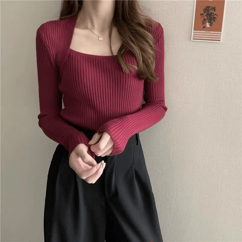 W&W Mode | Weicher, Warmer Strickpullover Mit Quadratischem Kragen