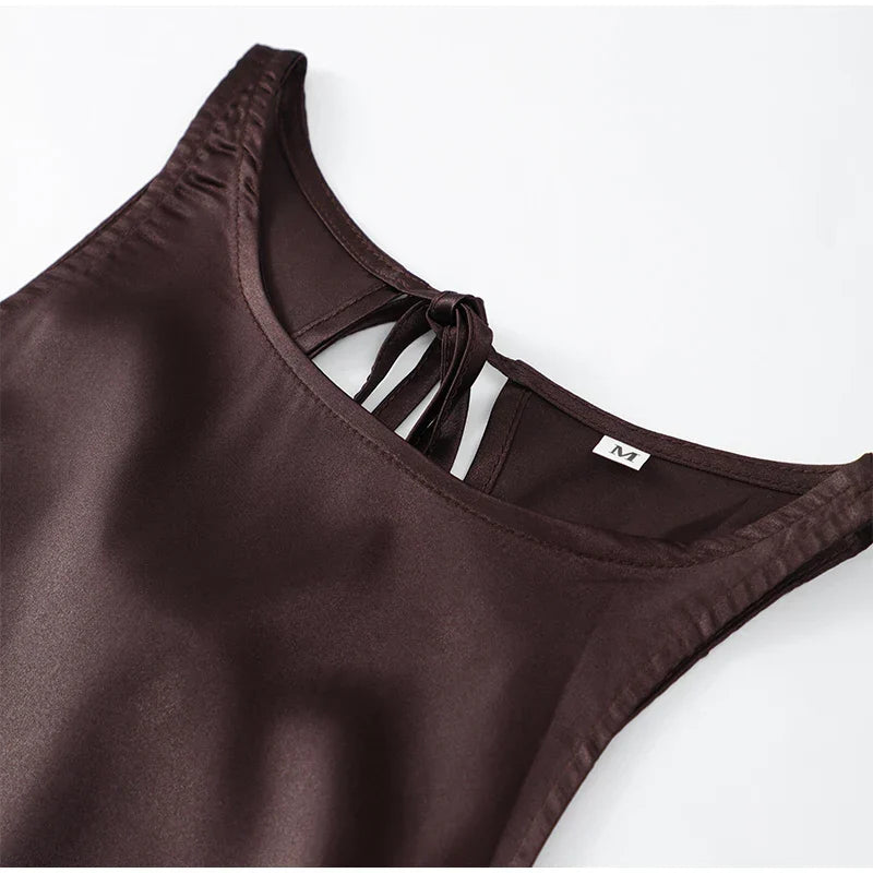 W&W Mode | Einfarbiges Satin Ärmelloses Maxikleid