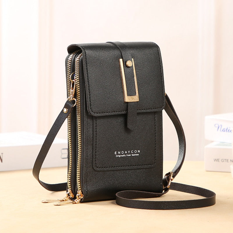 W&W Mode Leder Smartphone Clutch | Damen Handtasche mit Touchscreen-Fenster