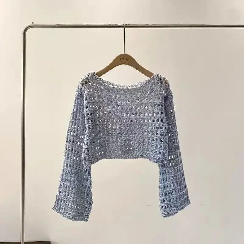 W&W Mode | Langes Gehäkeltes Strickoberteil für Frauen