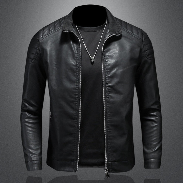 Herren-Motorradjacke aus Leder mit winddichtem Design