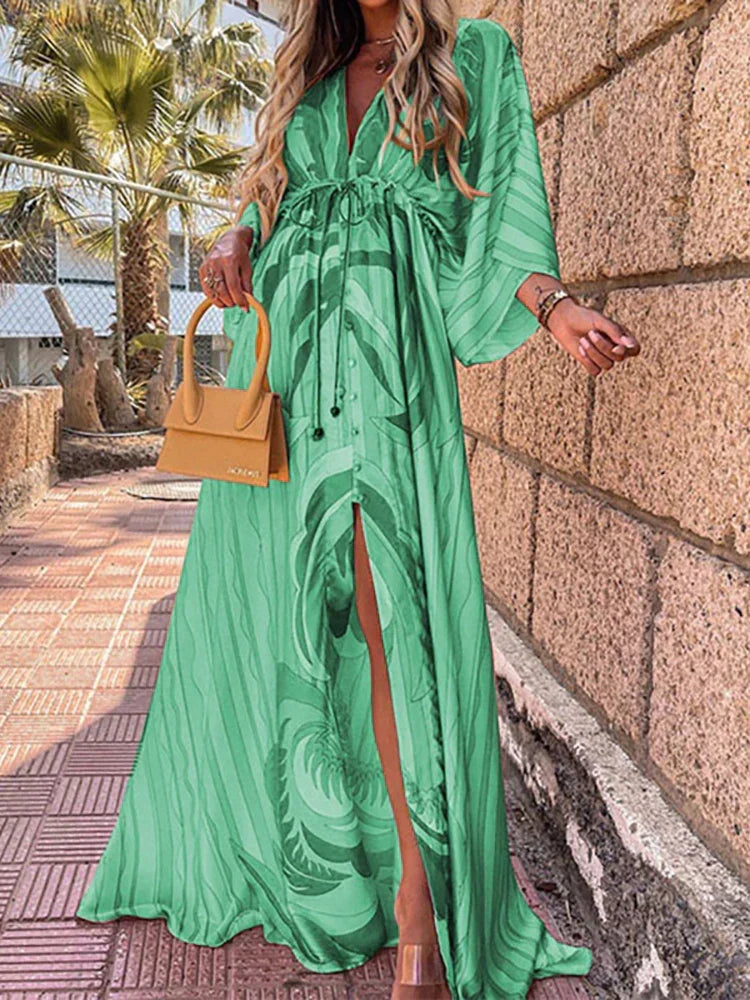 W&W Mode - Elegnat bedrucktes Beach Cover Up Kleid