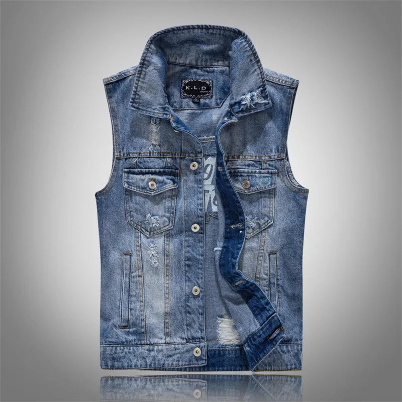 Herren-Jeansweste ohne Ärmel mit Used-Details