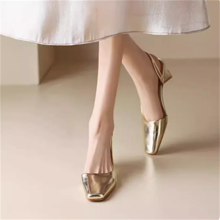 Damen Slingback-Schuhe mit eckiger Spitze und Blockabsatz