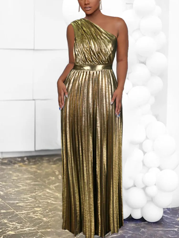 W&W Mode | Elegantes One Shoulder Abendkleid in Metallic Optik
