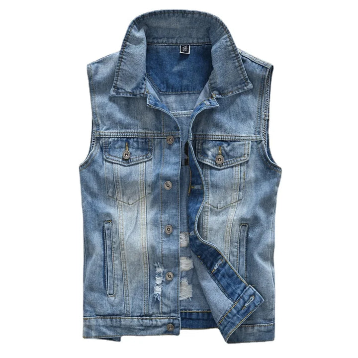 Herren-Jeansweste ohne Ärmel mit Used-Details