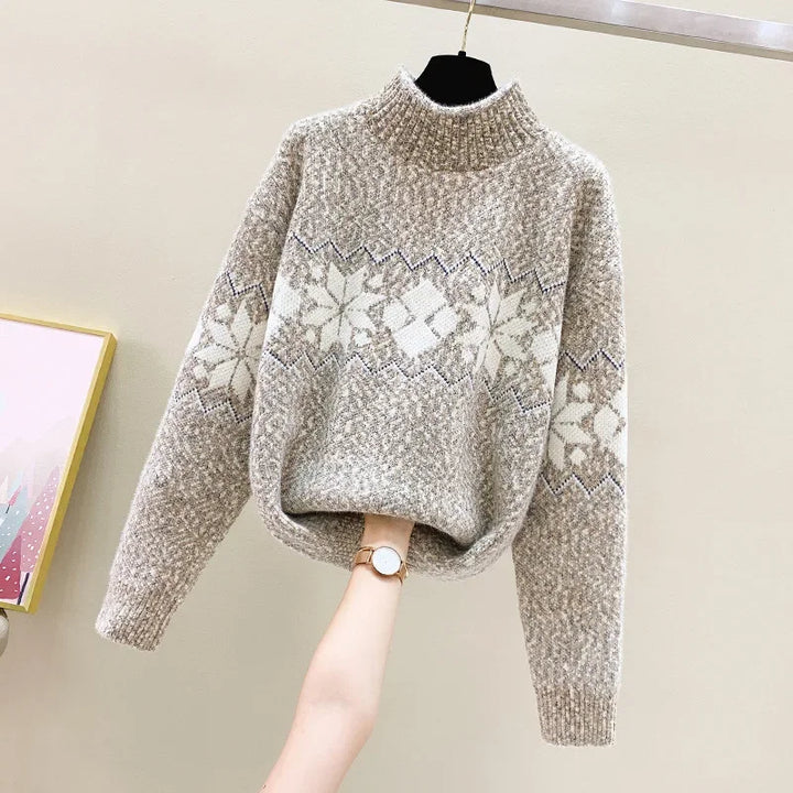 W&W Mode - Hässlicher Weihnachtspulli - Gemütlicher Schneeflocken-Turtleneck