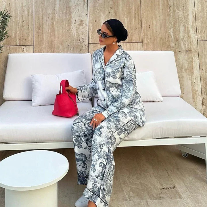 W&W Mode | Bedrucktes Satin-Pyjama-Set
