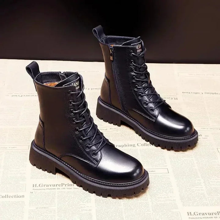 W&W Mode - Warme Plateau-Schnürstiefel für Damen
