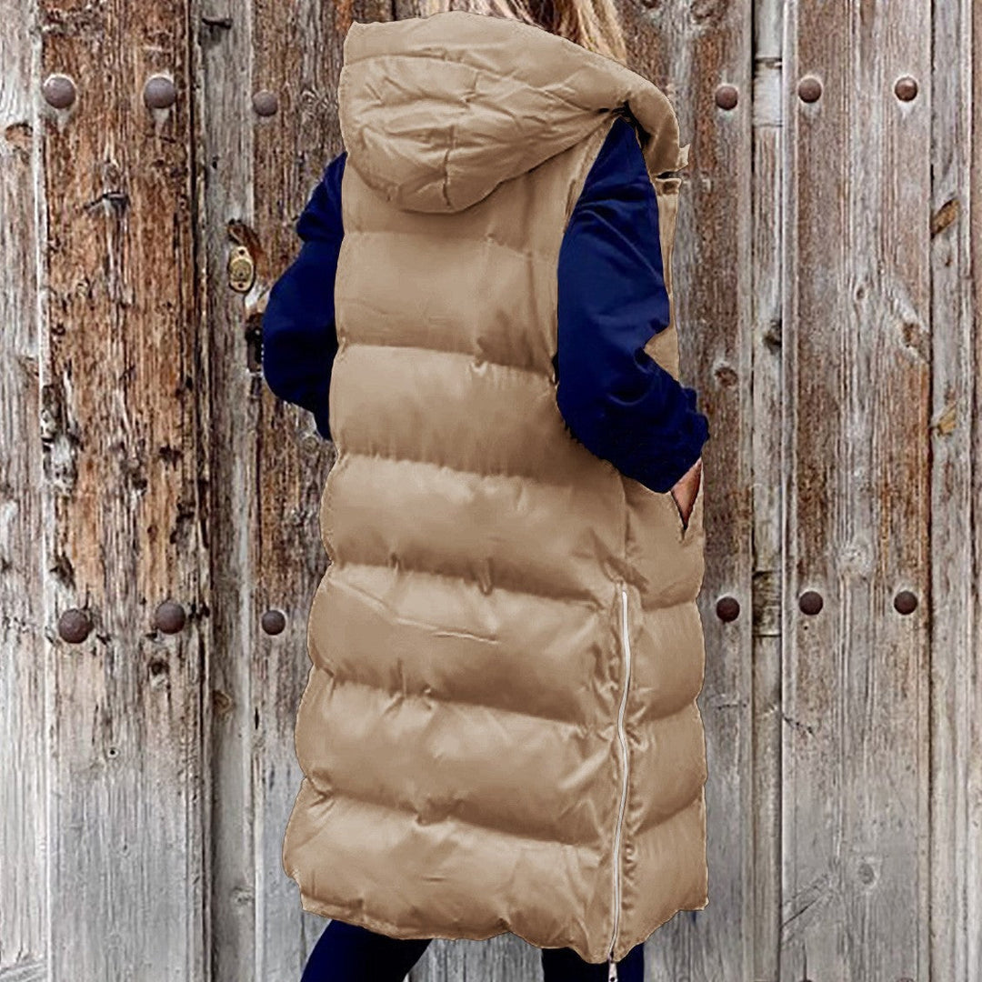 W&W Mode Kapuze Lange Weste Lässig Mode Einreihig Jacke