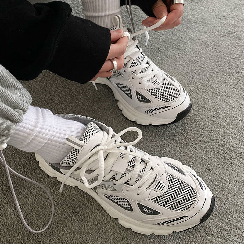 W&W Mode | Mehrfarbige Mesh Sneaker Mit Dicker Sohle Für Damen