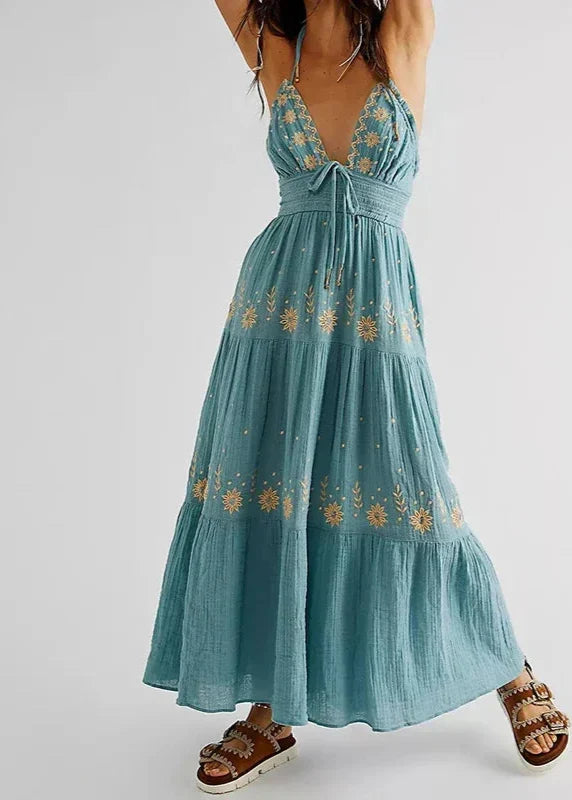 W&W Mode | Lange Blaue Weinlese Kleid