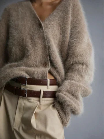 W&W Mode | Luxuriöser Überdimensionierter Flauschiger Kaschmirpullover Mit Knopfverschluss