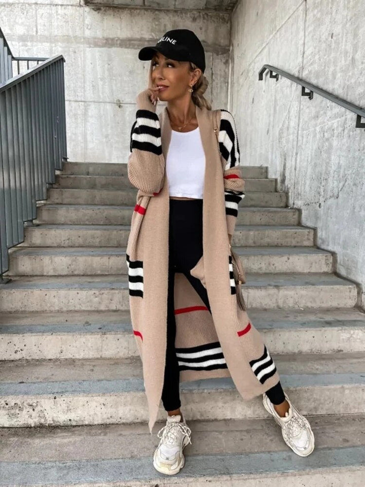 W&W Mode | Lange gestreifte Strickjacke für Damen