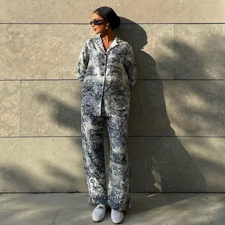 W&W Mode | Bedrucktes Satin-Pyjama-Set