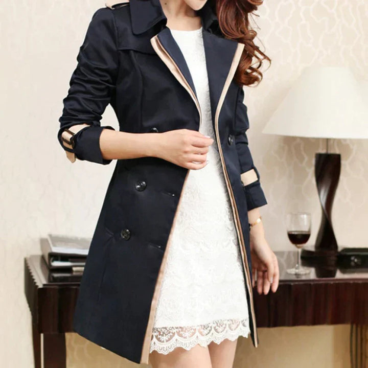 W&W Mode - Langer Designertrenchcoat mit doppelreihiger Knopfleiste