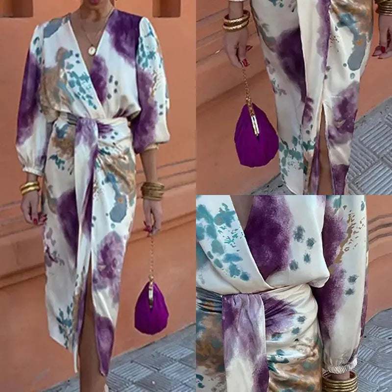 W&W Mode | Batik-Wickel-Midikleid mit Puffärmeln