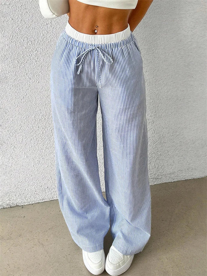 Damenhose mit weitem Bein und Streifenmuster