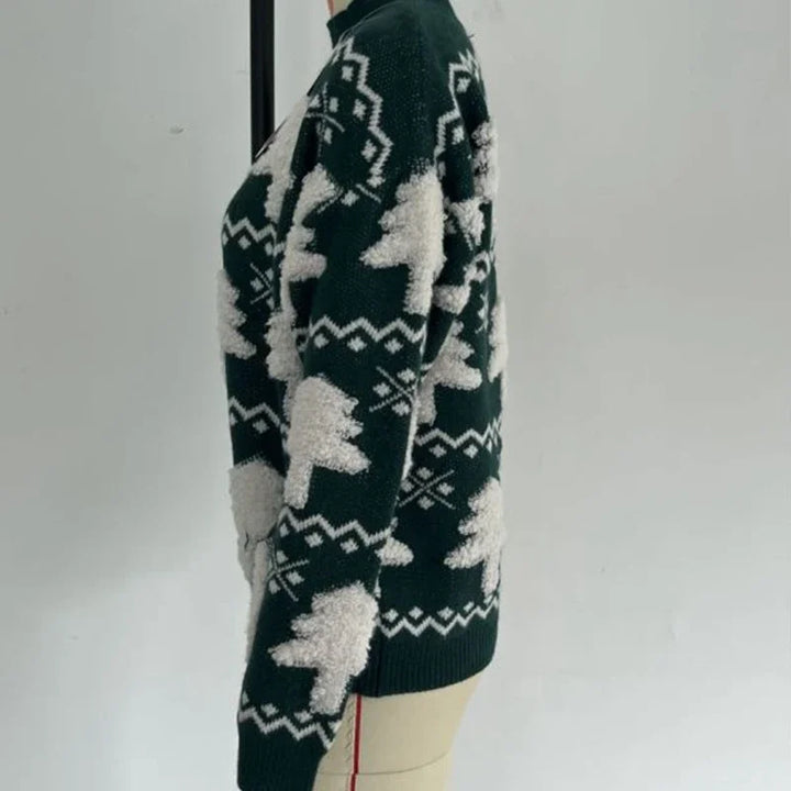 W&W Mode - Hässlicher Weihnachtspulli - Gestrickter Pullover mit 3D-Weihnachtsbaum-Print