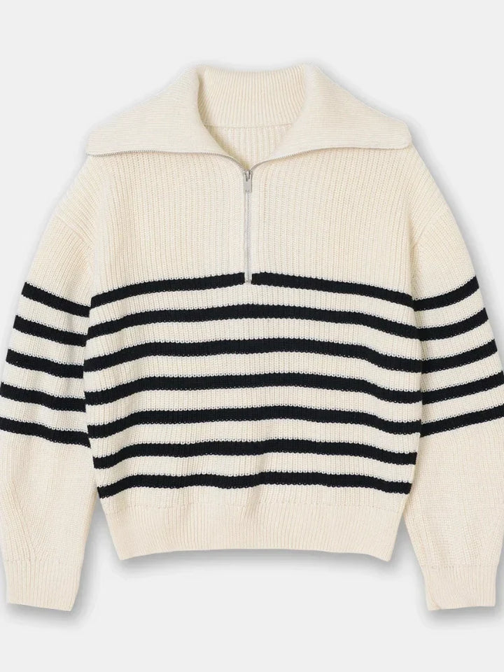 weite Turtleneck Damenpullover mit gestreiftem Revers