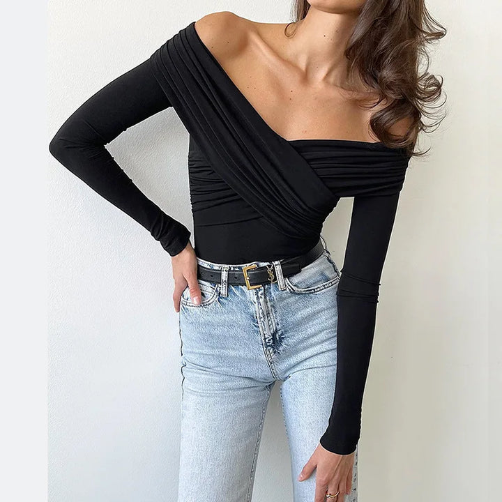 W&W Mode Off-Shoulders Bodysuit | Moderner eleganter plissierter Damen-Bodysuit