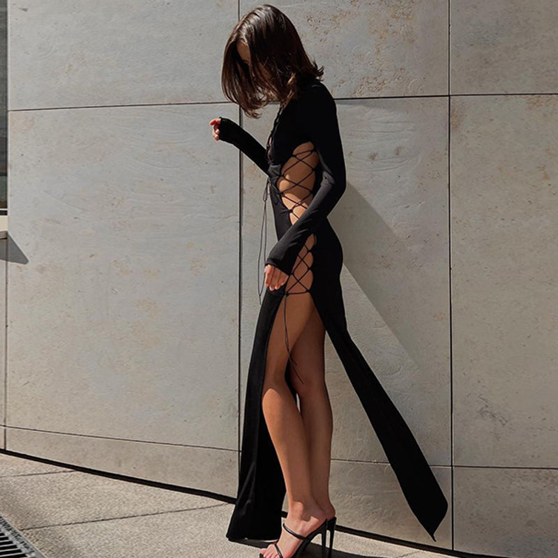 W&W Mode - Langes und tief ausgeschnittenes Kleid für Damen