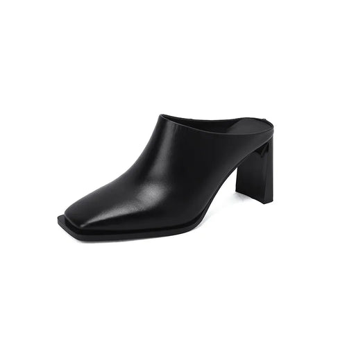 W&W Mode | Offene Ferse Leder Hohe Absatzslipper