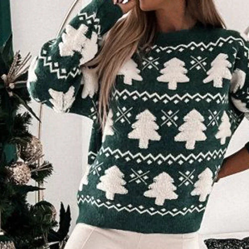 W&W Mode - Hässlicher Weihnachtspulli - Gestrickter Pullover mit 3D-Weihnachtsbaum-Print
