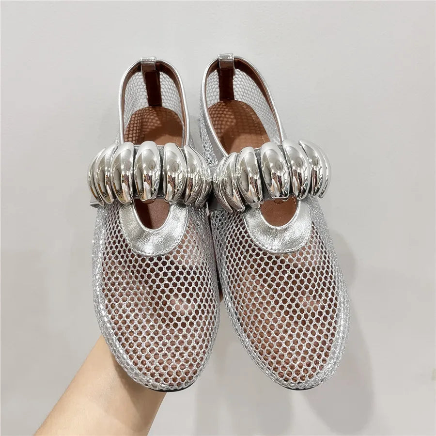 Damen Ballerinas mit Mesh-Obermaterial und elastischem Band
