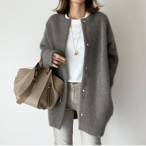 W&W Mode Damen Strickjacke | Wollene Freizeitjacke für Frauen: Lange Stricktops Outwear