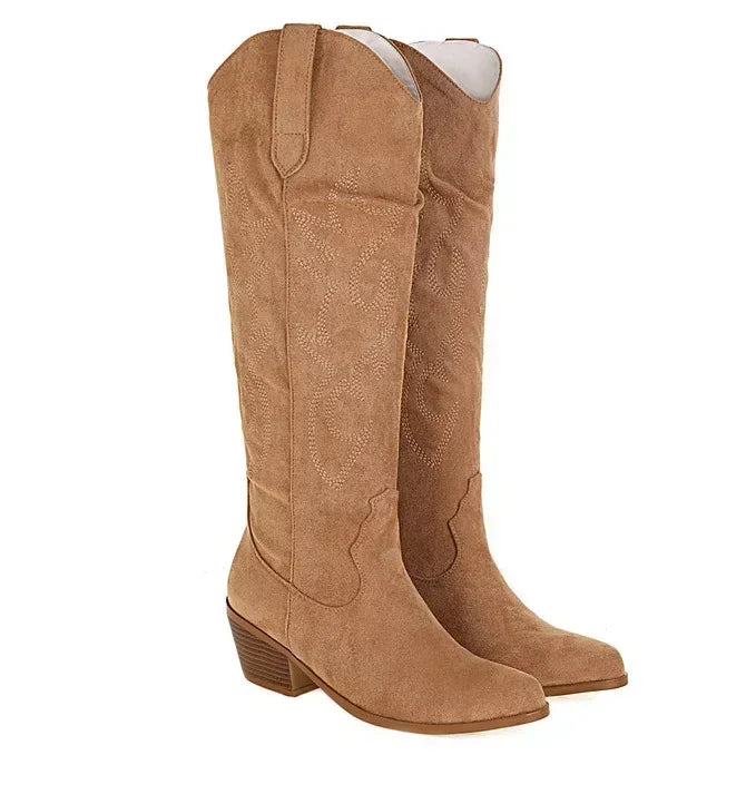 W&W Mode | Kniehohe Cowboystiefel Aus Wildleder Für Damen