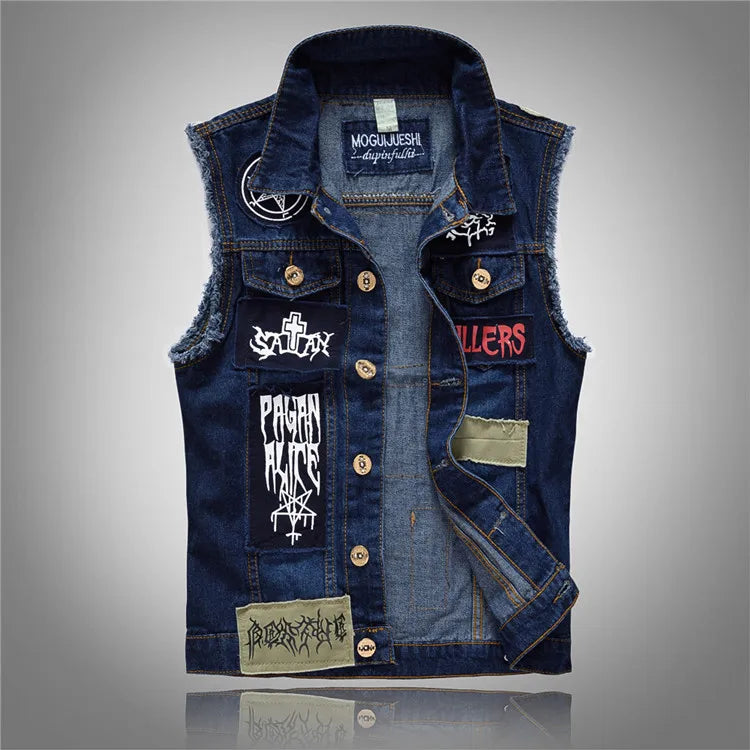 Herren-Jeansweste ohne Ärmel mit Used-Details