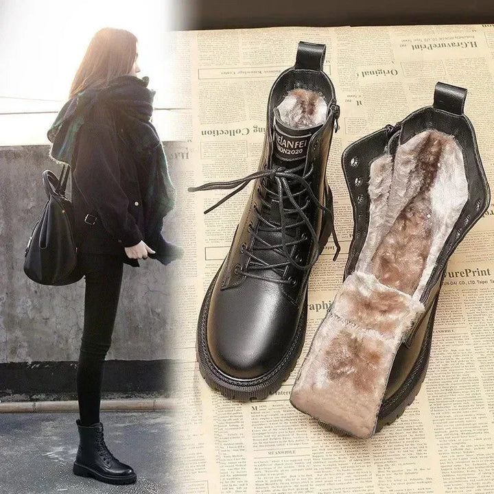 W&W Mode - Warme Plateau-Schnürstiefel für Damen