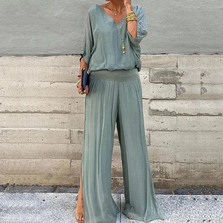 W&W Mode | Elegantes Zweiteiliges Set Aus Chiffonoberteil Und Hose Mit Weitem Bein