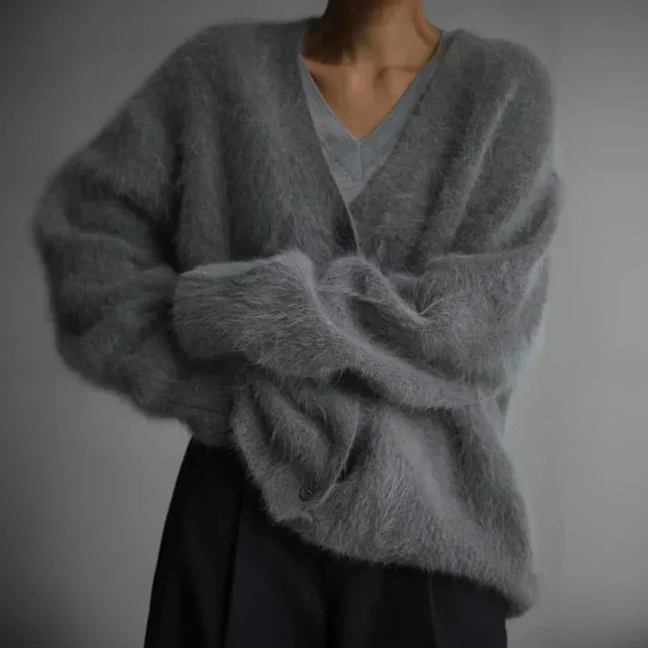 W&W Mode | Luxuriöser Überdimensionierter Flauschiger Kaschmirpullover Mit Knopfverschluss