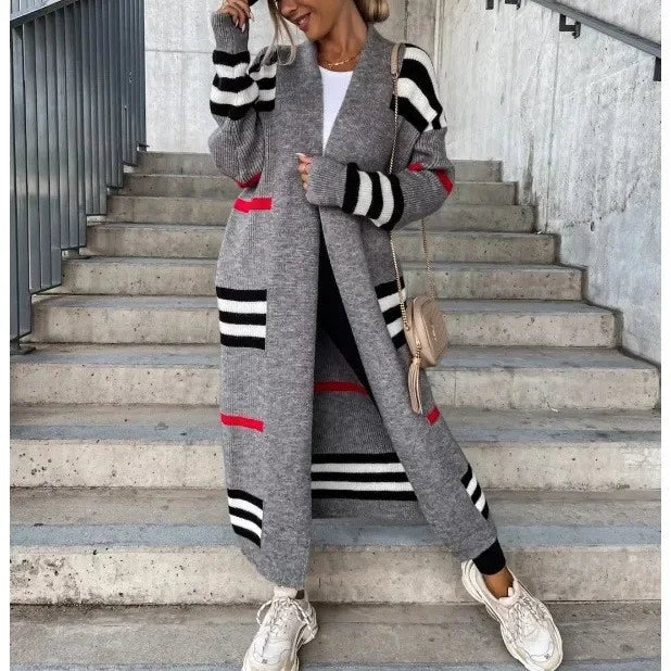 W&W Mode - Langer Strickcardigan mit Streifen