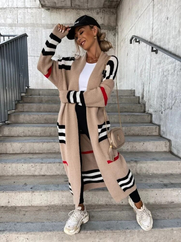 W&W Mode | Lange gestreifte Strickjacke für Damen