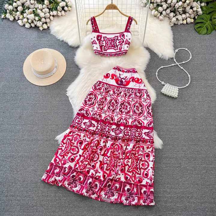 W&W Mode Flower Zweiteiler | Stilvolles Top und Maxirock bedrucktes Sommer-Damen-Set