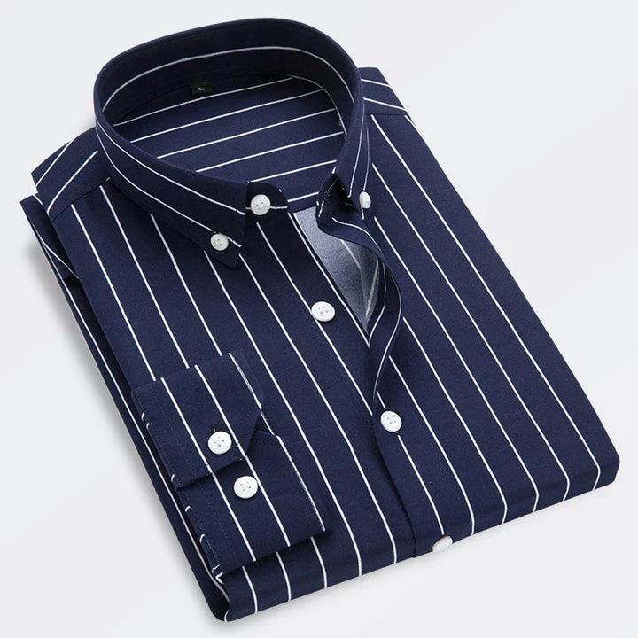 W&W Mode | Gestreiftes Hemd Für Männer Mit Langen Ärmeln Slim Fit